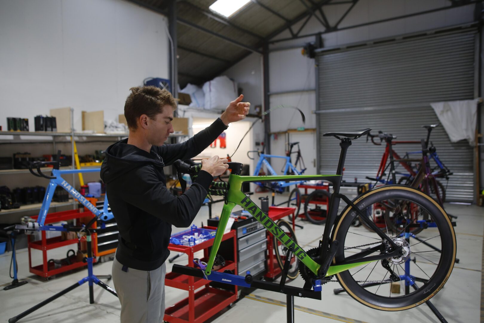 Ryan Christensen building up his A1R0evo at the Handsling factory