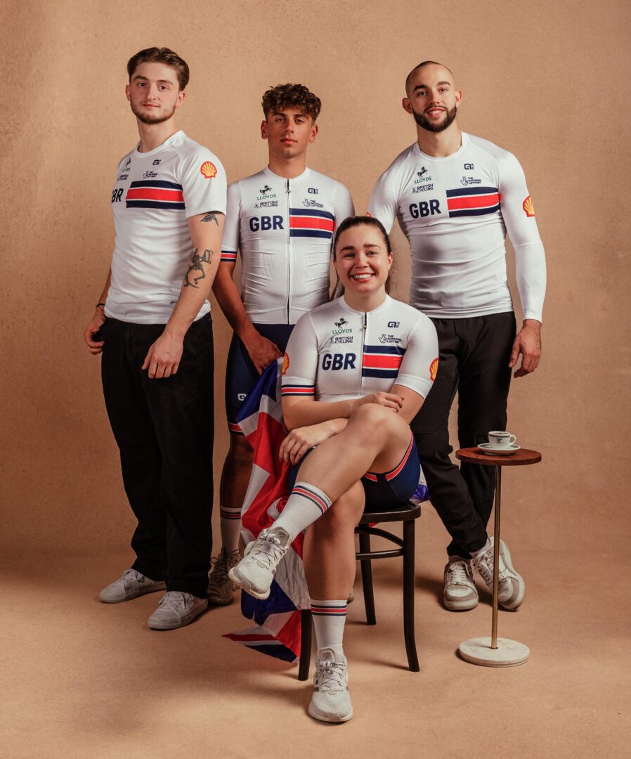 The New GB National competition jersey keeps to the all-white body with read and blue highlights