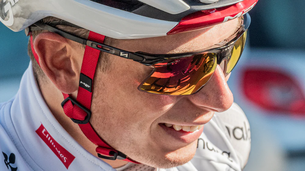 Riders on the UAE Team Emirates team  use the Scicon Sports Aerobeam Titanium sunglasses